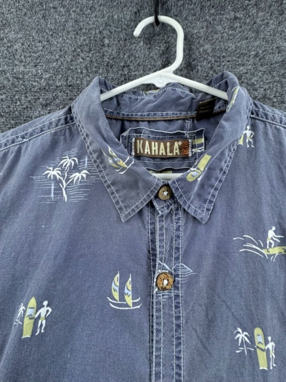 Kahala Blue White Button-Down Cotton 2XL Short Sleeve Graphic Pocket Shirt Mens